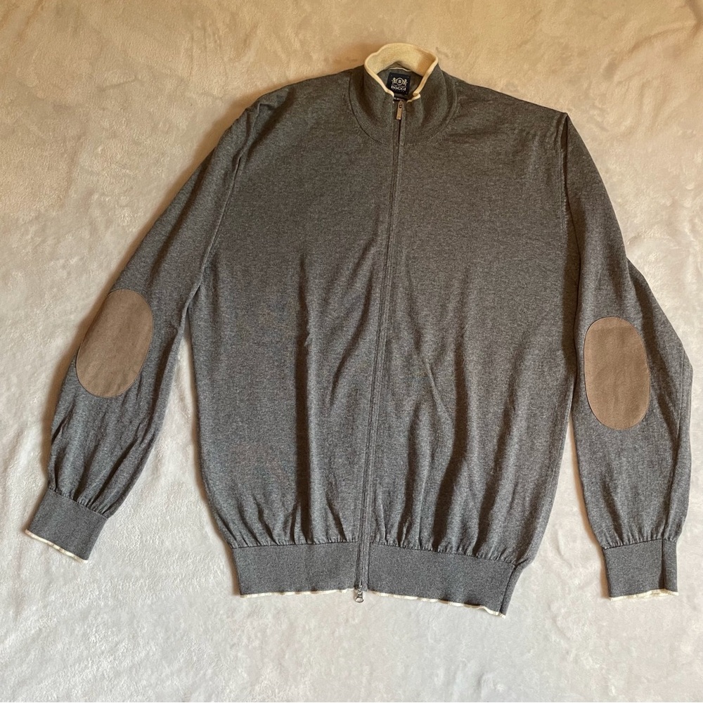 Boggi Milano Travel Merino Sz XL Full Zip Mock Neck Sweater Made in Italy